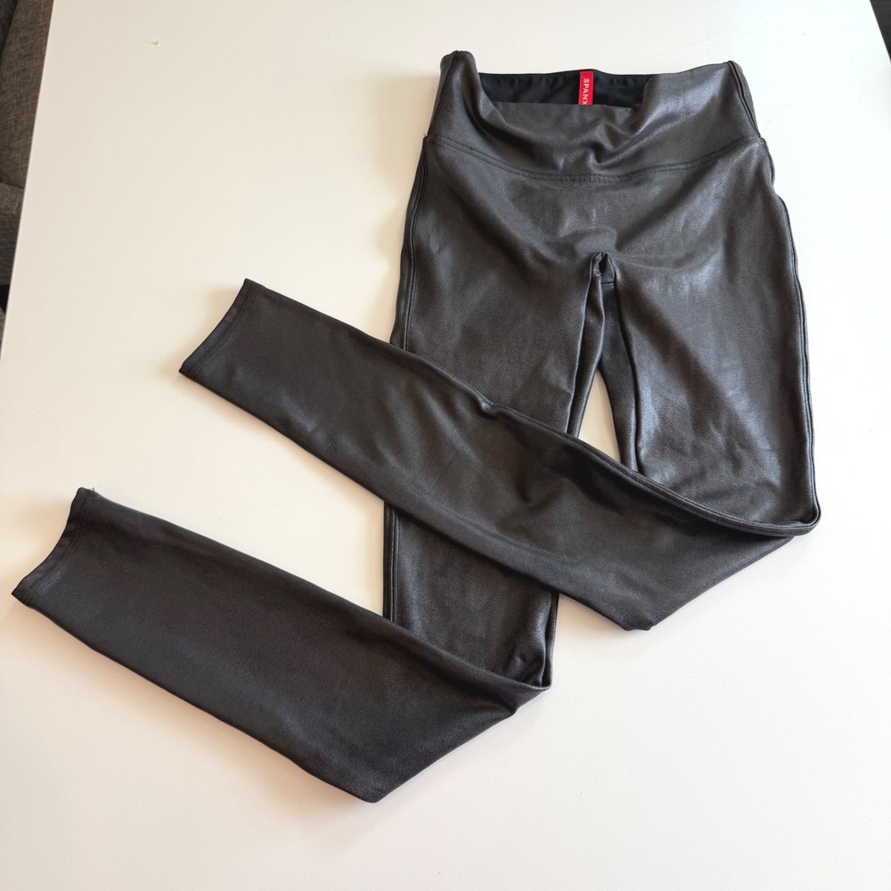 Spanx Faux Leather Leggings Black High Waisted XS Very Black 20191R
